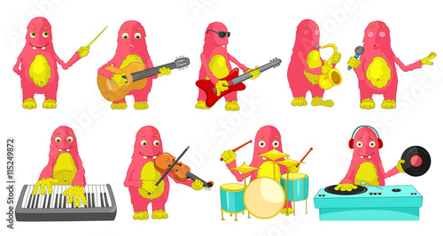 Vector set of monsters playing music illustrations