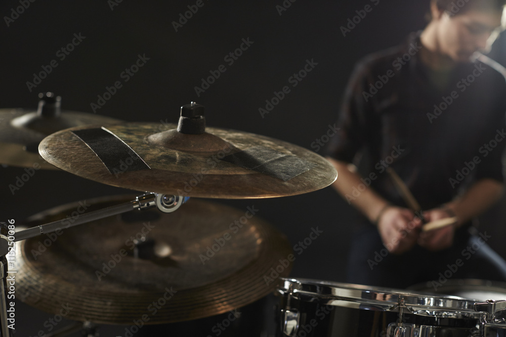 Close Up Of Cymbals On Drummer's Drum Kit Close Up Of Cymbals On Drummer's Drum Kit