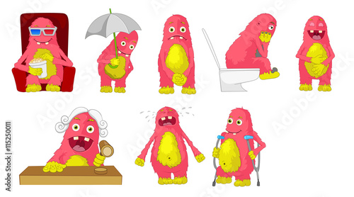 Vector set of cute pink monsters illustrations.