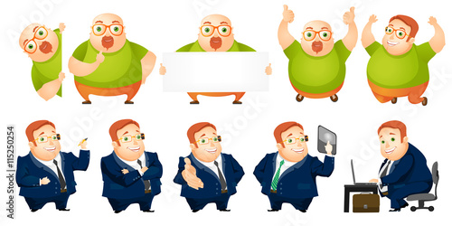 Vector set of cheerful fat man illustrations.