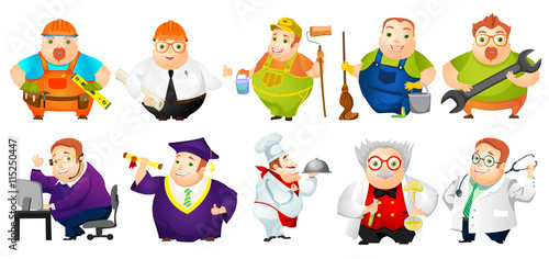 Vector set of cheerful fat man illustrations.
