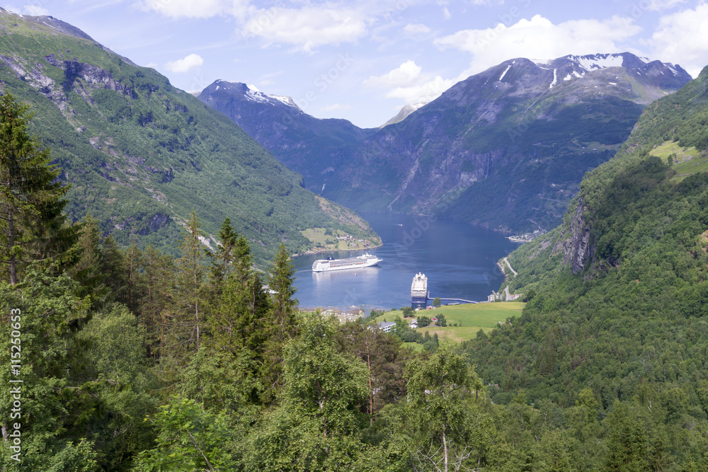 Geirangerfjord - famous natural landmark in Norway. It is UNESCO heritage site.