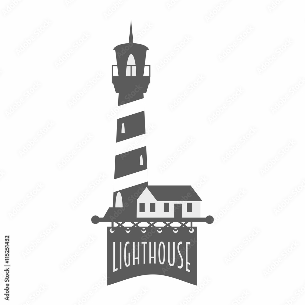 Vector logo, label or badge design template with lighthouse. Black and white illustration Vector logo, label or badge design template with lighthouse. Black and white illustration