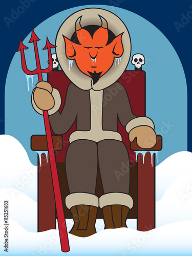 Devil sitting on his throne in a frozen hell