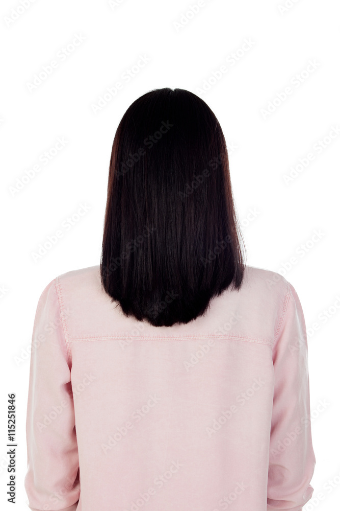 Woman back with a beautiful mane of black hair