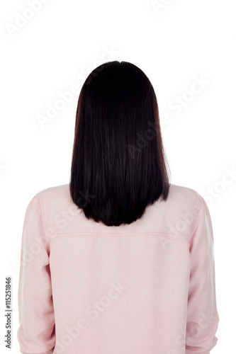 Woman back with a beautiful mane of black hair