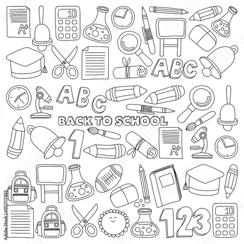 Vector doodle set of education symbols Back to school