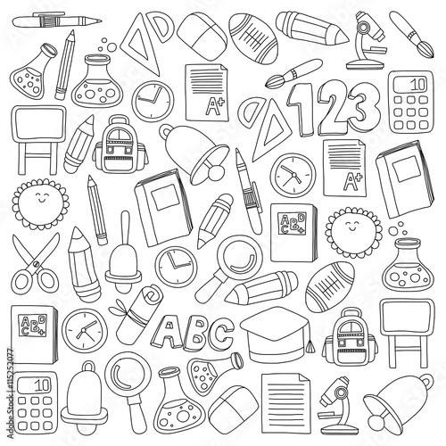 Vector doodle set of education symbols Back to school