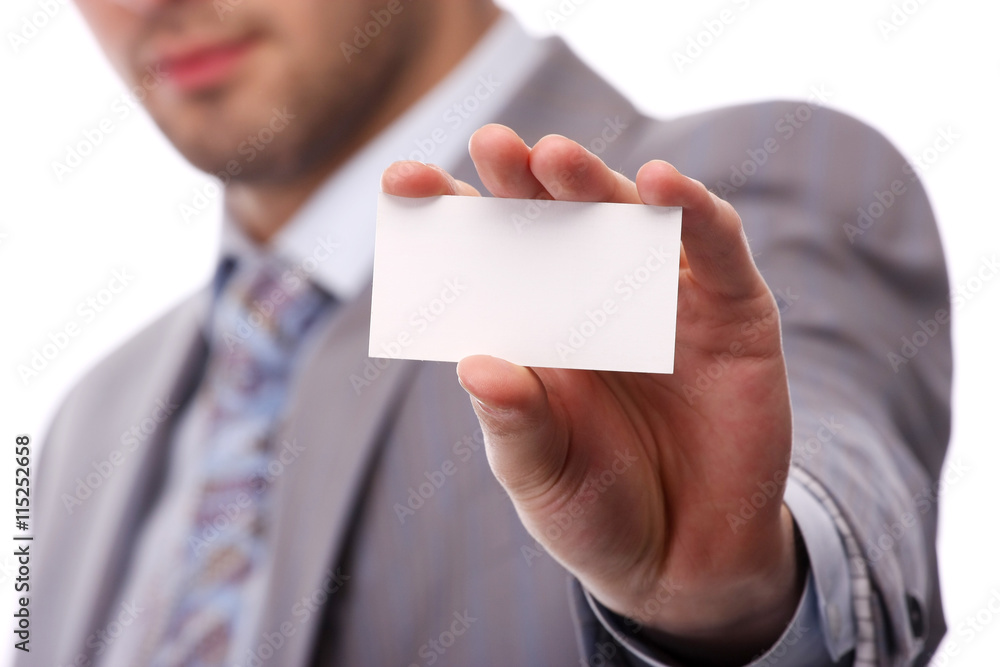 business man with white card business man with white card