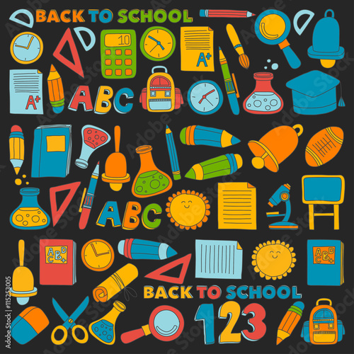 Vector doodle set of education symbols Back to school