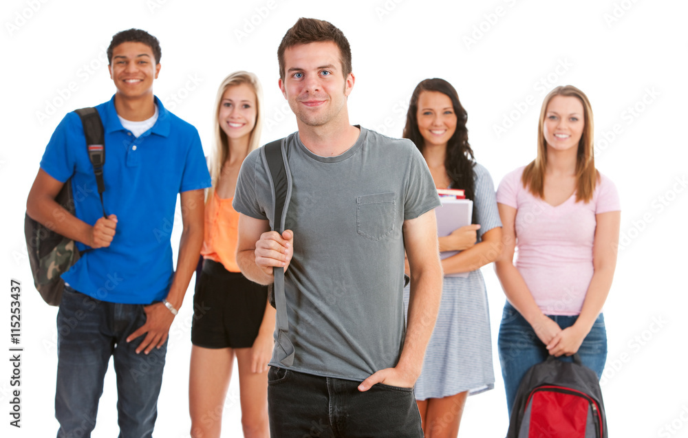 Teens: Cool Male Student Leads Group of Friends