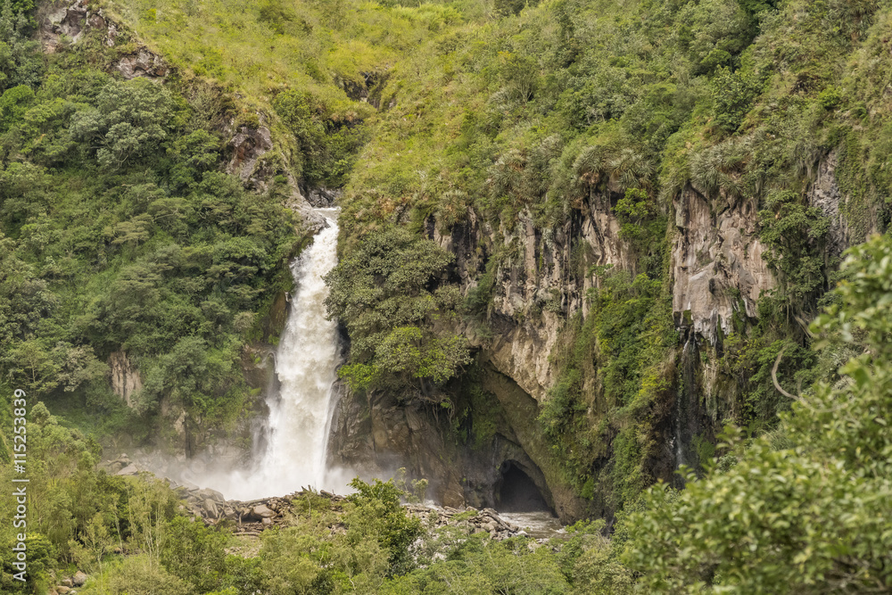 Cascade at Tropical Forest in Banos, Ecuador