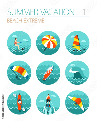 Extreme Water Sport icon set. Summer. Vacation