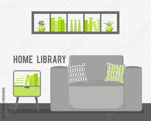 Vector illustration with armchair, luminaire, lamp and commode