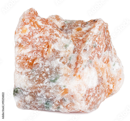 Orange calcite crystal isolated on white with clipping path
