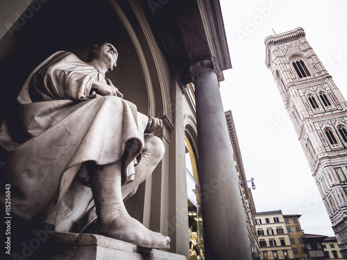 Italy Florence Statue of Filippo Brunelleschi and Giotto's bell