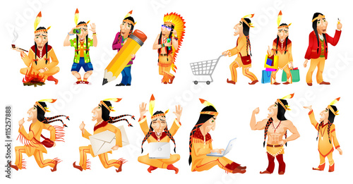 Vector set of american indians illustrations.