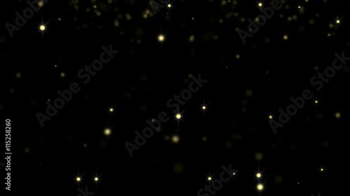 Golden glowing star particle in random direction  abstract background animation motion graphic 3D render with copy space on black background