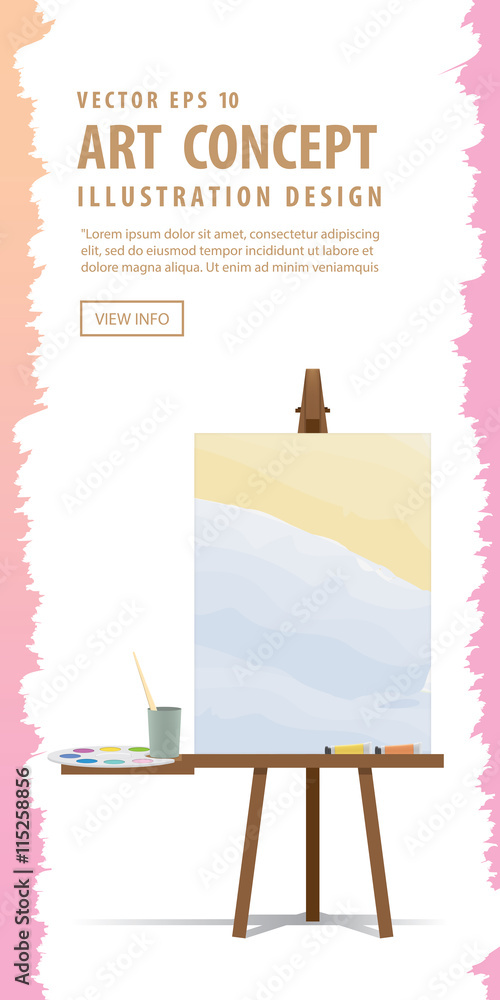 Naklejka premium Banner Art easel and canvas with Equipment for painting for adve