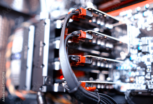 Fotografie Horizontal gpu quad sli video card bokeh background