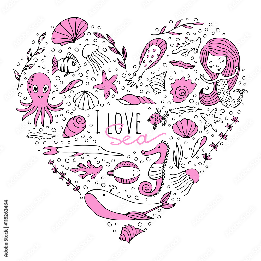 Obraz premium Vector set of marine life.