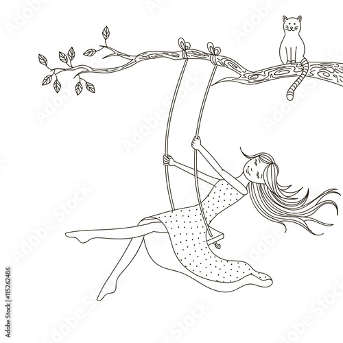 Girl on a swing. Vector illustration