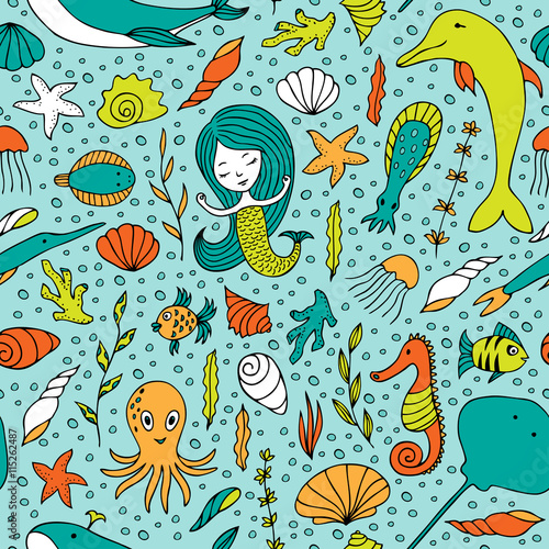 Seamless pattern marine life.