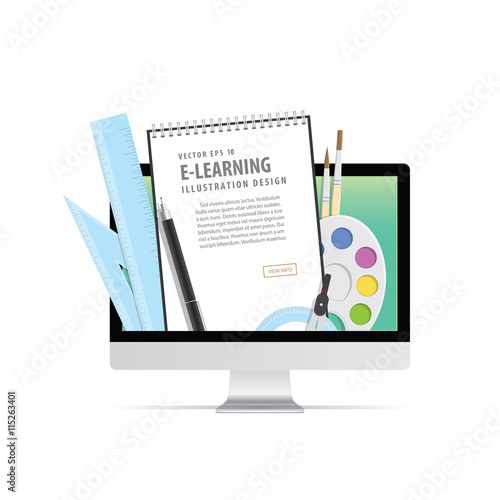e-learning with computer, learning through an online network. wi