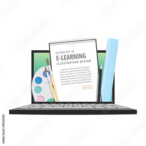 e-learning with laptop, learning through an online network. with