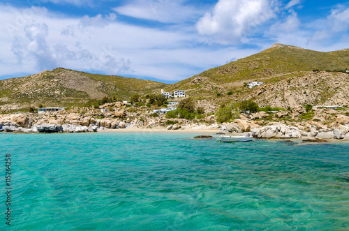 Fototapeta Naklejka Na Ścianę i Meble -  Blue lagoon with clear transparent turquoise waters, Paros island, Cyclades, Greece.