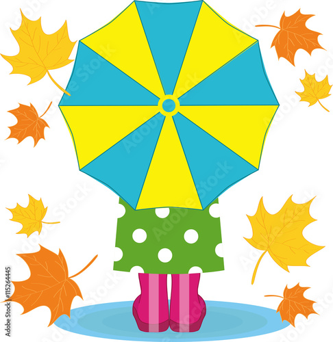 The girl with an umbrella . Autumn background. Fall illustration.