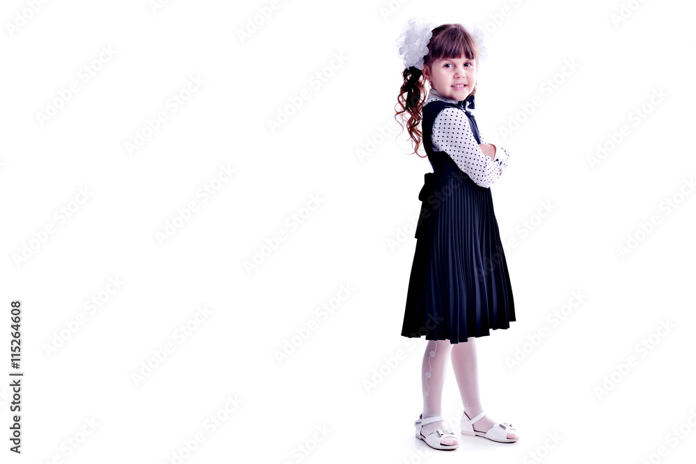 Portrait of teenager girl with school backpack holding colored folders isolated on white background Portrait of teenager girl with school backpack holding colored folders isolated on white background