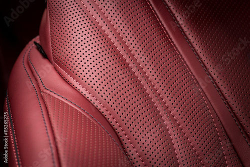 Luxury car leather with stitch. Interior detail.
