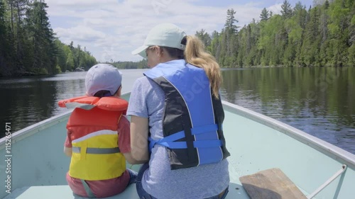 lake ontario canada wilderness forest trees fishing boat mother and kid