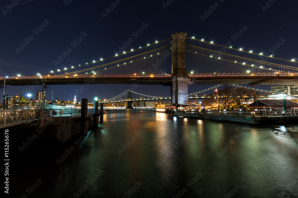 The Manhattan and Brooklyn Bridges as seen from Brooklyn.