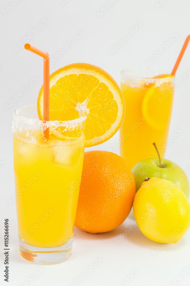 Cold orange and lemon juice for summer day refreshment Cold orange and lemon juice for summer day refreshment