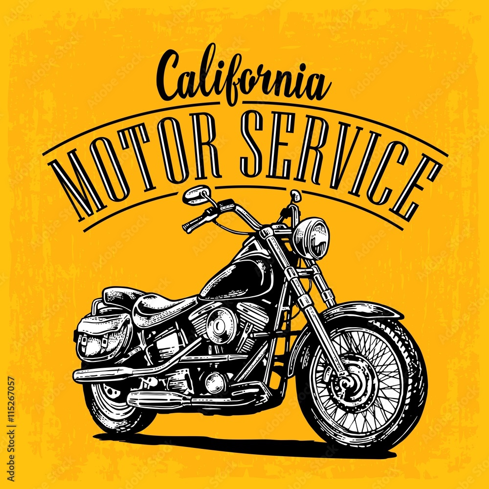 Obraz premium Motorcycle. Vector engraved illustration