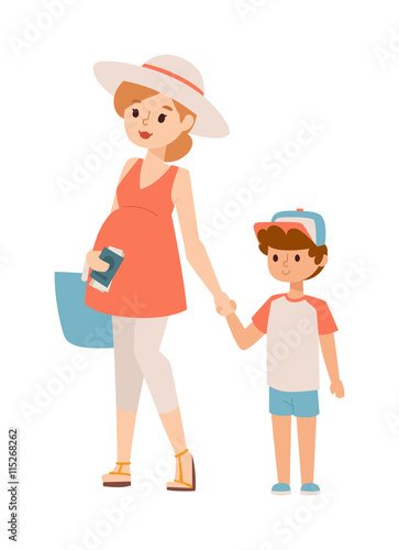 Young pregnant woman, pregnancy female belly expecting beautiful future mother character vector. Pregnant woman lifestyle and pregnant women lifestyle happy mathernity woman. Love parent motherhood.