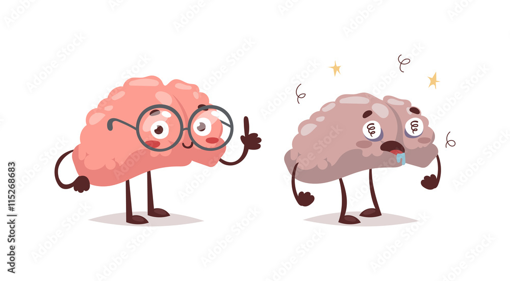 Stupid and clever vector grimace concept. Smart funny mind education,  isolated stupid and clever brains. Human intelligent communication stupid  and clever people brain organ concept. Stock Vector | Adobe Stock