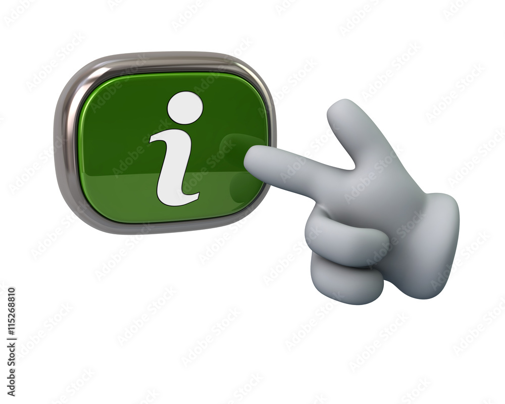 Hand pressing green info button Hand pressing green info button