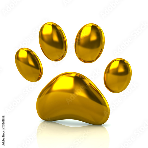 3d illustration of golden paw print icon