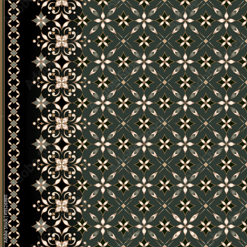Filigree ornate golden border in Eastern style on dark green bac