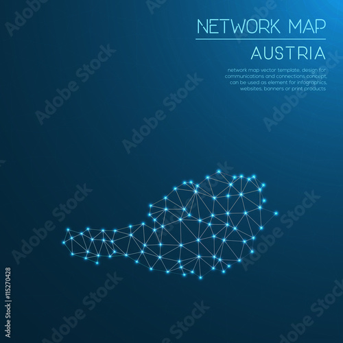 Austria network map. Abstract polygonal map design. Internet connections vector illustration.