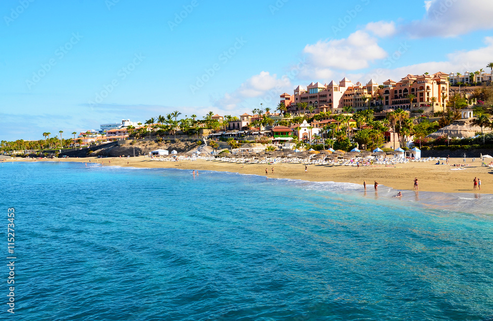 Beautiful coastal view of El Duque beach in Costa Adeje,Tenerife,Canary Islands,Spain.