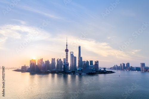 shanghai skyline and huangpu river in sunup