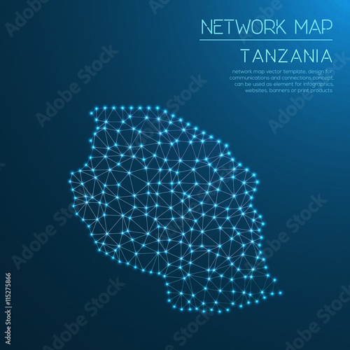 Tanzania network map. Abstract polygonal map design. Internet connections vector illustration.