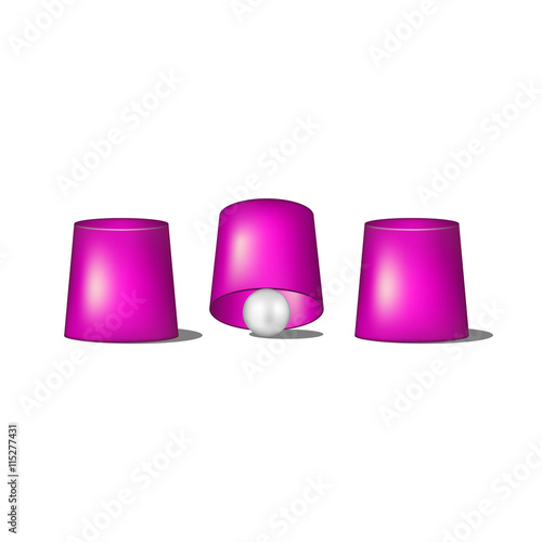 Thimblerig with purple cups and ball 
