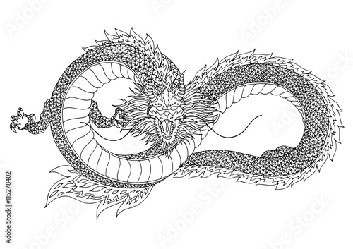 dragon sign symbol logo, infinity shape, hand drawn vector