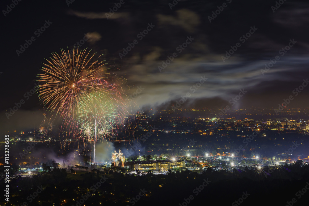 Beautiful fireworks over the famous Rose Bowl