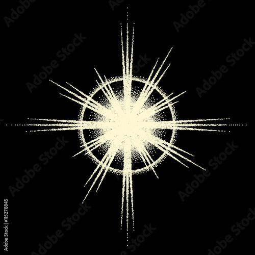 Vintage dotwork star, sunburst or explosion with rays